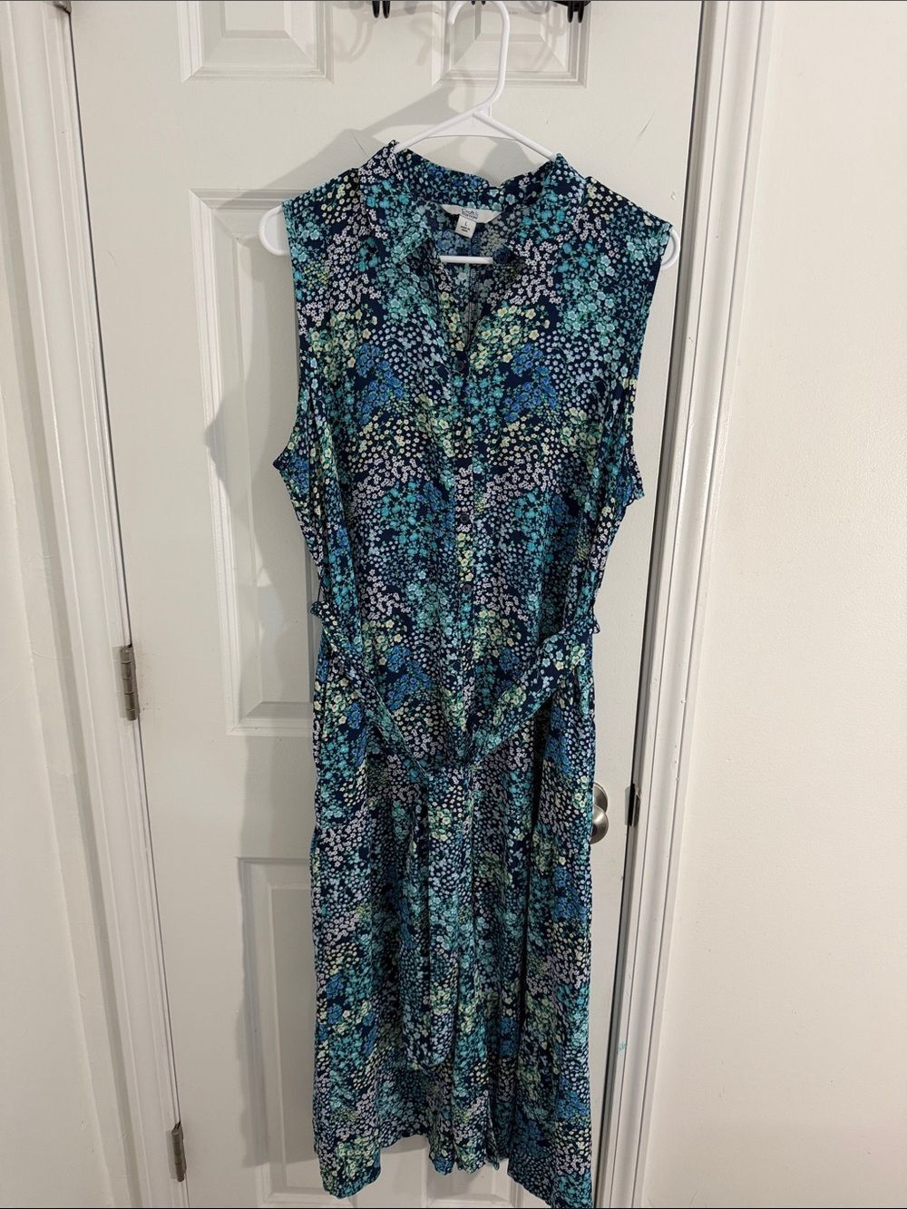 croft & barrow Teal and Blue Floral Sleeveless Midi Dress Size Large